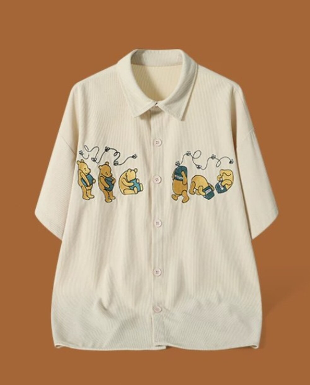 Cream Corduroy Winnie the Pooh Embroidered Shirt
